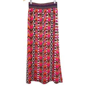 Deja Vu pink orange boho pull on maxi skirt
